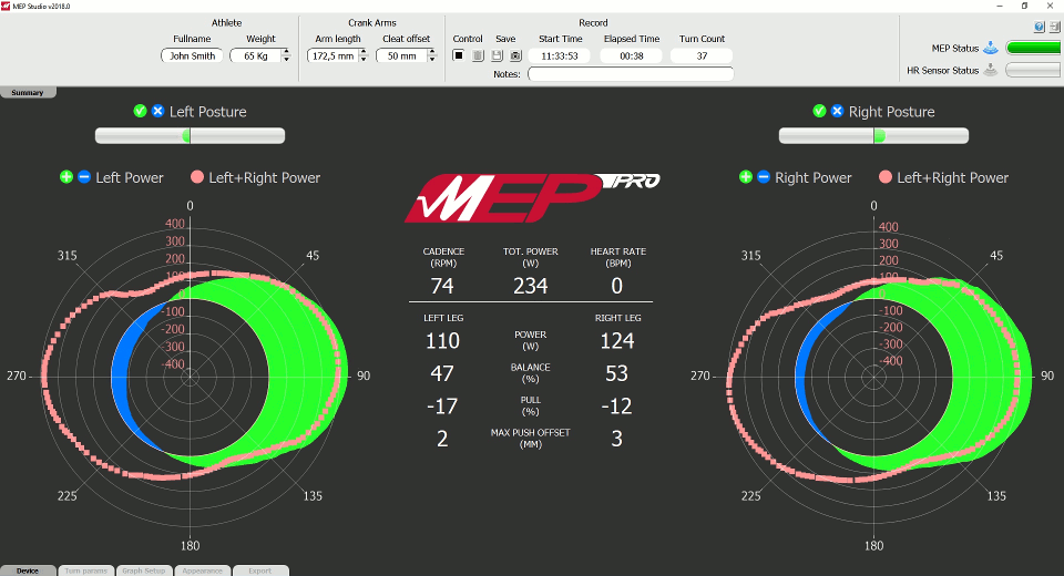 MEP Studio pedalling visualization screenshot